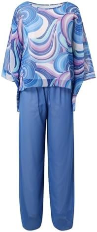 Women's Colorful Chiffon Suit Casual Round Neck Printed Top + Trousers Two Piece Set (with) Plus Size Evening