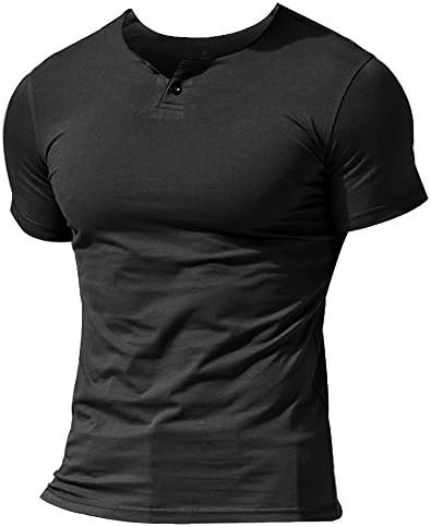 Mens Summer Casual Short Sleeve T-Shirt Single Button Placket Plain v Neck Shirts