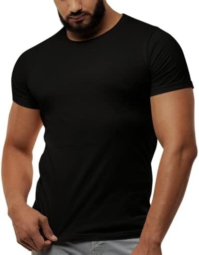 Men's T-Shirt - Modern Fitted Essential Blanks Soft Stylish Short Sleeve Tees for Guys