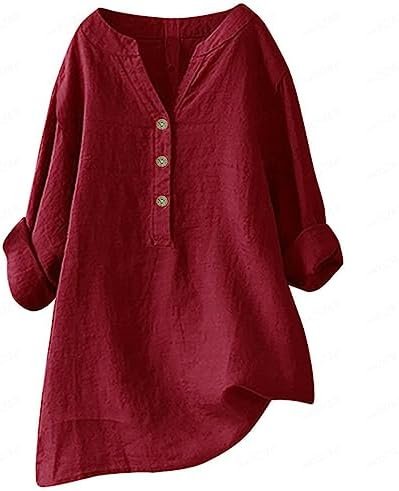 Women Shirts Summer Tunics V Neck Shirts Solid Color Casual Long Sleeve Shirts Womens Shirt Tunic