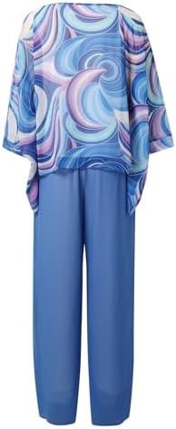 Women's Colorful Chiffon Suit Casual Round Neck Printed Top + Trousers Two Piece Set (with) Plus Size Evening