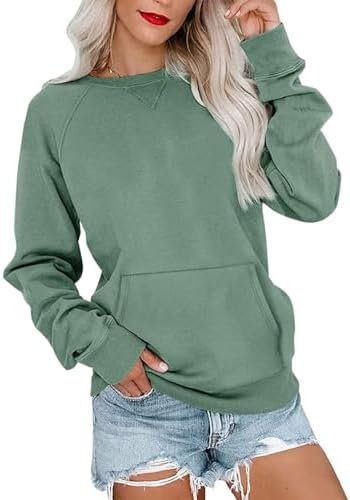 Womens Long Sleeve Sweatshirt Casual Cute Pullover Tops Lightweight Sweatshirt with Pocket