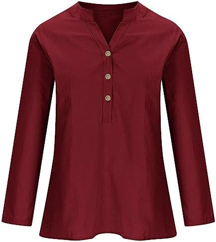 Women Shirts Summer Tunics V Neck Shirts Solid Color Casual Long Sleeve Shirts Womens Shirt Tunic