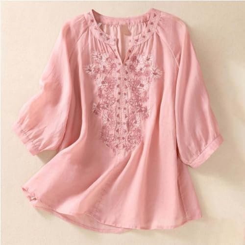 Ladies Fashion Leisure Spring Summer Literary Retro Loose Design Sense Embroidery Round Neck Thin Mesh Shirt Long