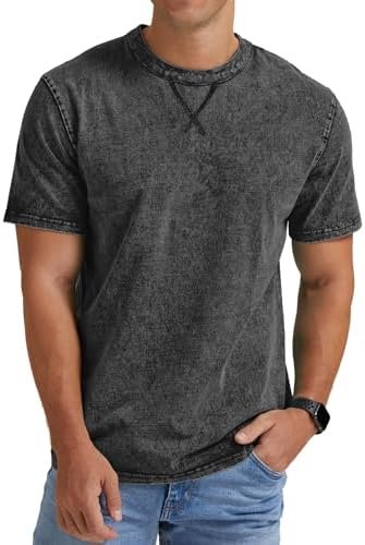 Mens Distressed Cotton Shirts Vintage Longline Crew Neck T-Shirt