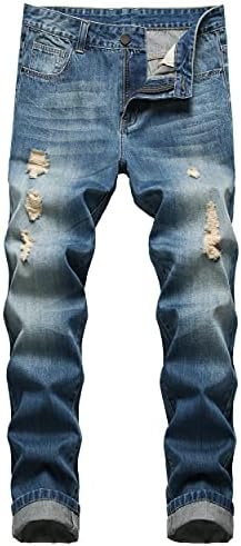 Men's Ripped Jeans,Slim Fit Distressed Straight Leg Fashion Denim Pants