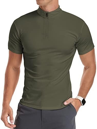 Men's Long/Short Sleeve Polo Shirts Quarter-Zip Casual Slim Fit Mock Neck Basic Designed Cotton Shirts