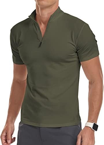 Men's Long/Short Sleeve Polo Shirts Quarter-Zip Casual Slim Fit Mock Neck Basic Designed Cotton Shirts