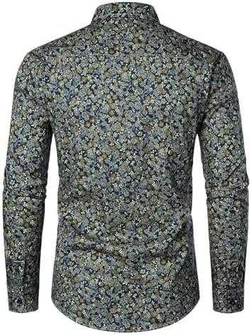 Mens Long Sleeve Floral Business Hem Button Print Leisure Floral Shirt Mens Tee Shirts