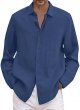 Men's Solid Color Casual Shirt Long Sleeve Loose Fit Linen Blend with Pockets Christmas Vest Men