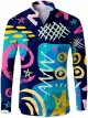 Men's Digital Fashion Personality Casual Full Print Long Sleeve Shirt T Shirt with Pocket