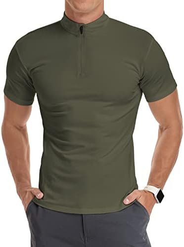 Men's Long/Short Sleeve Polo Shirts Quarter-Zip Casual Slim Fit Mock Neck Basic Designed Cotton Shirts