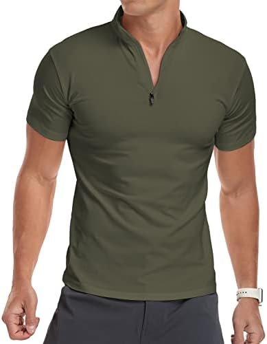 Men's Long/Short Sleeve Polo Shirts Quarter-Zip Casual Slim Fit Mock Neck Basic Designed Cotton Shirts